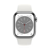 Apple Watch Series 8 45mm GPS+Cellular Edelstahl Silber Sportarmband Weiß