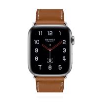 Apple WATCH Series 4 Hermès 44mm GPS+Cellular Edelstahlgehäuse Silber Single Tour Barenia-Lederarmband Fauve